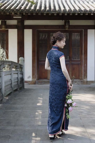 После продажи I Limited Time для рассмотрения месяца Yinyin Dan Shilin Lan, 30 -е годы Китая Ретро Лонг Чонсам Половина LACE LACE