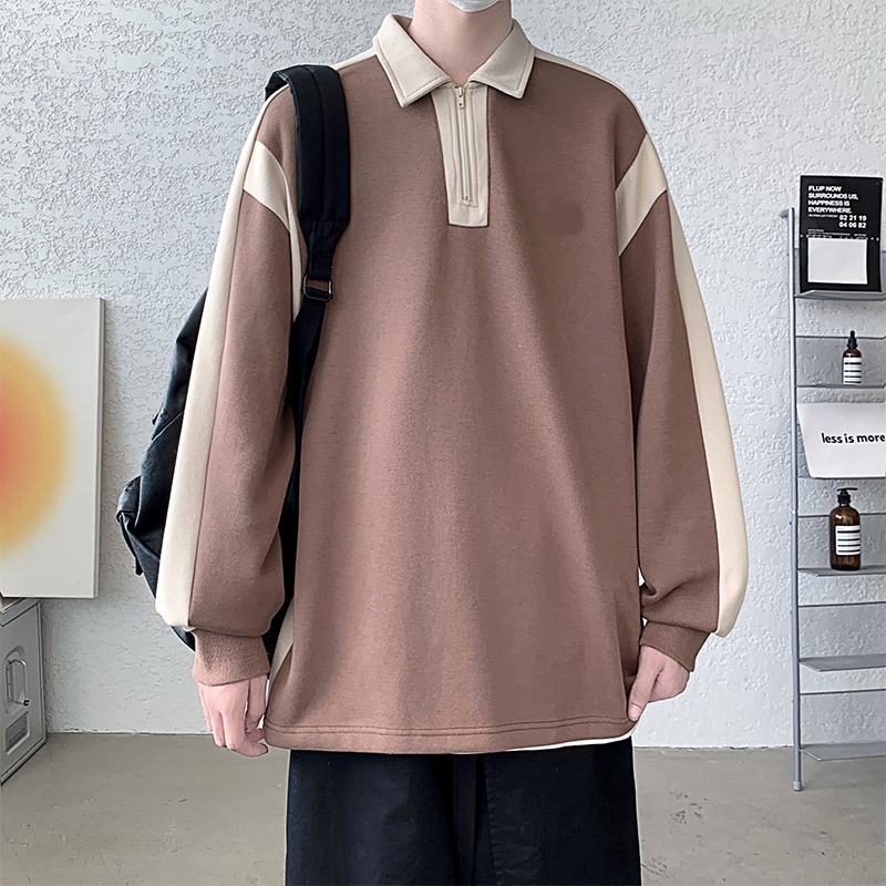 真维斯户外运动高级感拼色POLO男2025新款休闲宽松打底衫长袖卫衣