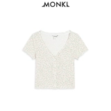 MONKI Летняя дизайнерская кремовая футболка, короткий жакет, бюстгальтер-топ, сезон 2021, короткий рукав, тренд сезона, V-образный вырез