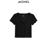MONKI Летняя дизайнерская кремовая футболка, короткий жакет, бюстгальтер-топ, сезон 2021, короткий рукав, тренд сезона, V-образный вырез