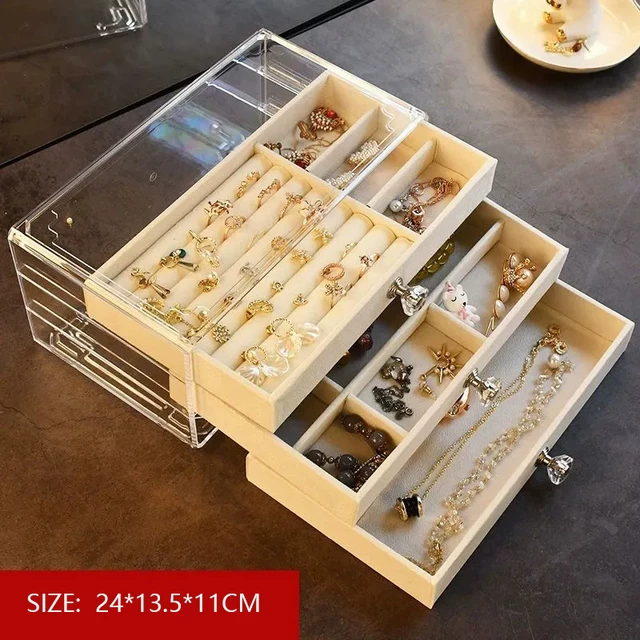 Аcrylic organizers velvet three-layer jewellery storage box