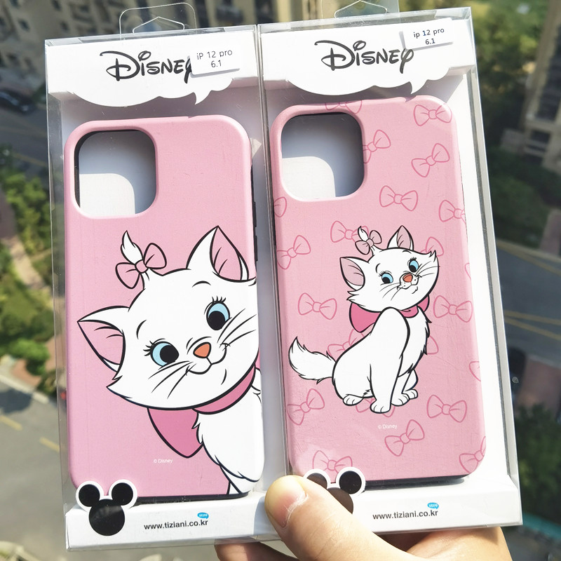 韩国迪士尼玛丽猫iPhone13promax手机壳双层防摔苹果12保护套粉色