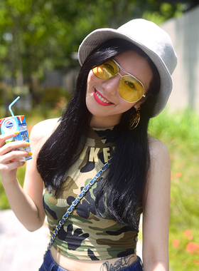 「honeycc」2016夏装独家定制百搭薄款性感粉色喇叭袖吊带女上衣