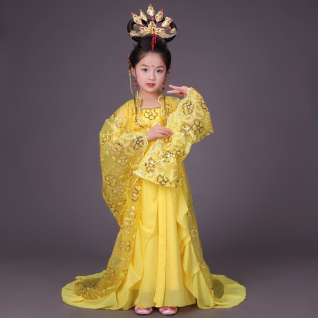 儿童古装 古代公主 贵族服饰 唐朝贵妃拖尾摆裙cos装影视演出摄影