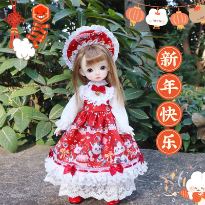 taobao agent [Festive New Year baby jacket] BJD6 points 30 cm Customized version of the New Year baby skirt Lolita wind skirt dress