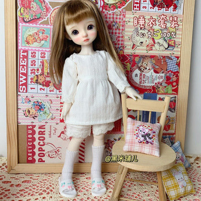 taobao agent [Pajamas set] BJD6 points white simple wind pants, home clothes, trousers 30 cm baby clothes are sweet