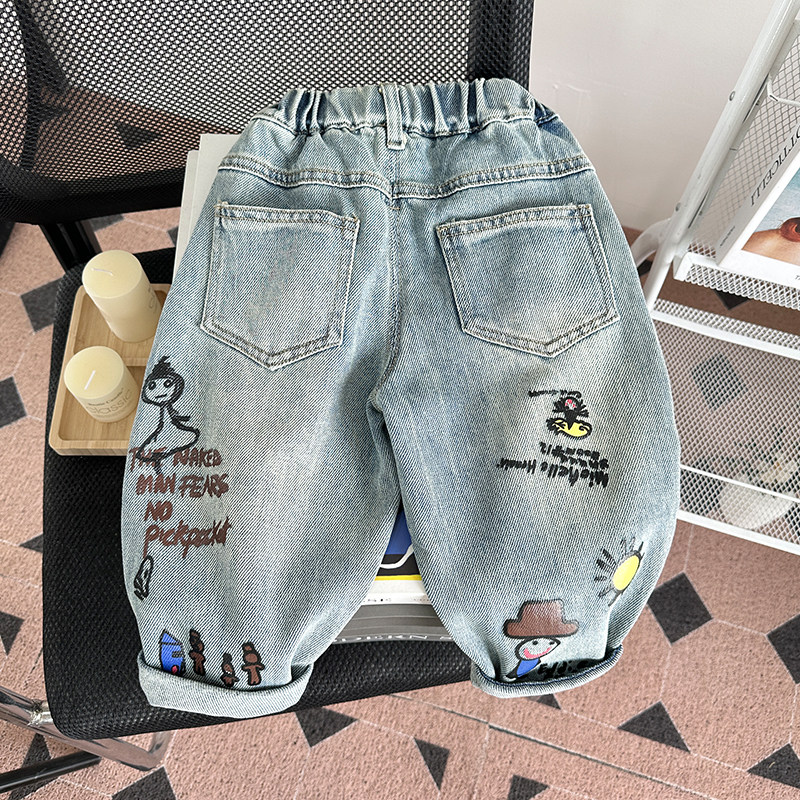 Весенние и осенние брюки Baby jeans можно расстегнуть, мягкие хлопчатобумажные джинсы для мальчиков, детские свободные брюки большого размера из полипропилена, для девочек Изображение 1