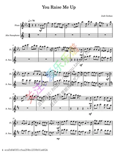 [你鼓舞了我You Raise Me Up 中音萨克斯长笛 二重奏总分谱 送音频]