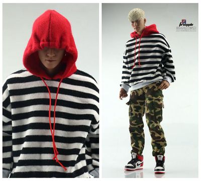 taobao agent 1/6 Trending Badman Black and White Striped Sweatshirt Big Hat Models Model Model Model Set
