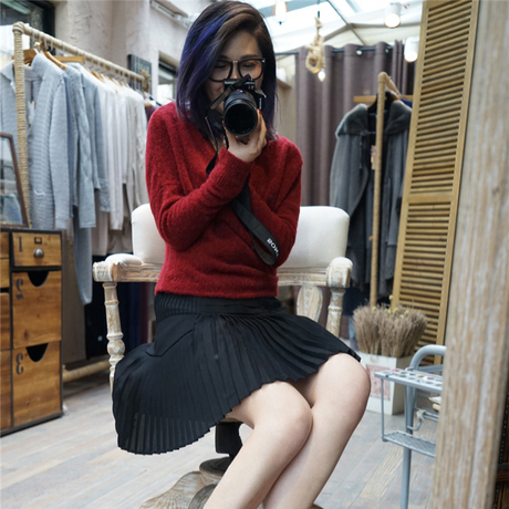 [pennypeng]full of energy活力少女-绿与黑压褶塔克褶裙 p03096