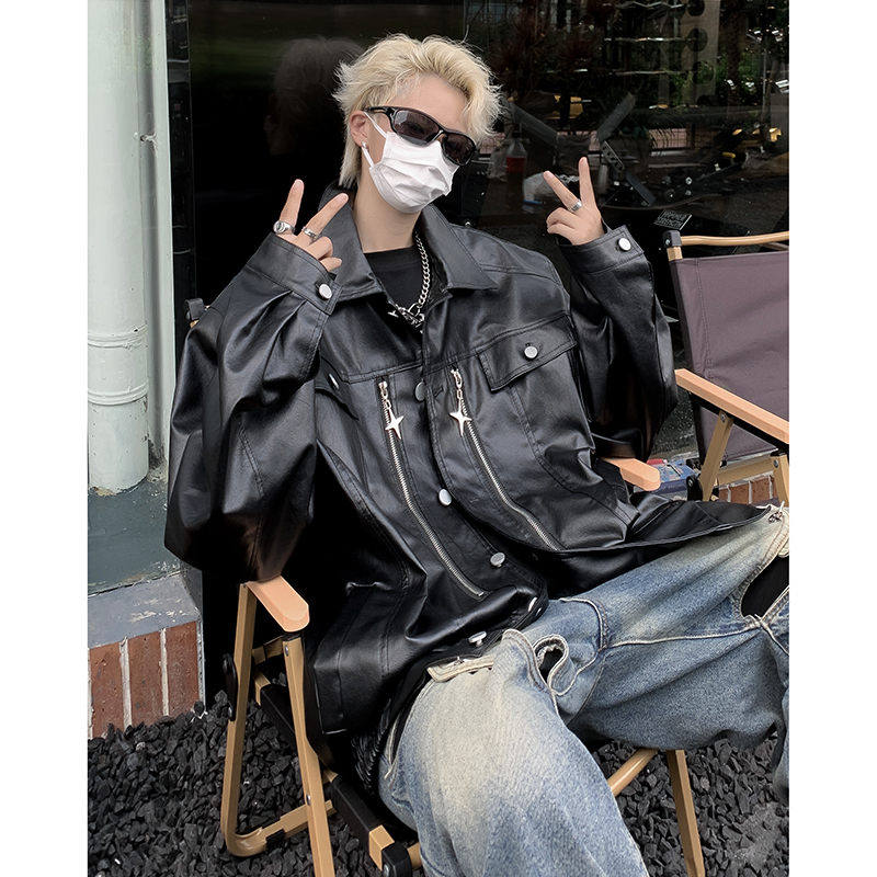 Men's Clothing 2024 Men's MotorcyclePU Leather Jacket Men's Trendy Brand Leather Jacket Spring And Autumn Korean Style Casual Leather_viptrois.com