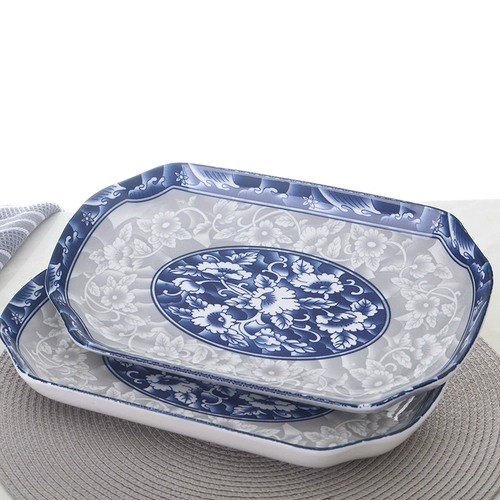 Сине-белая большая прямоугольная посуда домашнего использования