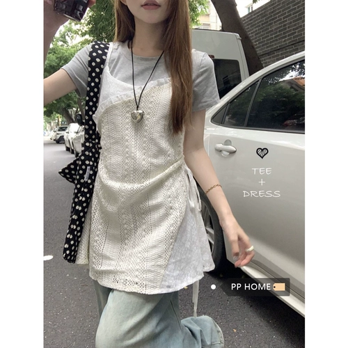 Брендовая кружевная футболка с коротким рукавом, комплект, эффект подтяжки