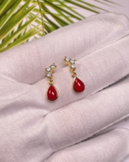 Серьги 天然南红玛瑙耳环女士925纯银耳坠高级感轻奢k金色宝石耳钉耳饰品