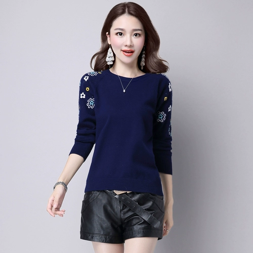 Кашемировый короткий демисезонный трикотажный свитер, 2022, оверсайз, круглый воротник