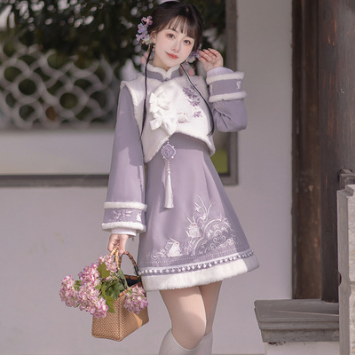 taobao agent Demi-season cheongsam, dress, vest, with embroidery, increased thickness