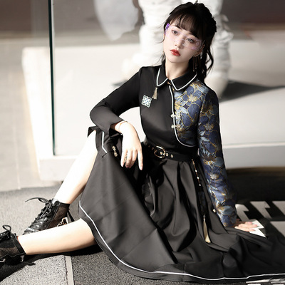 taobao agent Original design/Non -Night City/New Chinese Hanyang Erotic Improvement of Han Elements Handsome Dartcation Irregular Dress