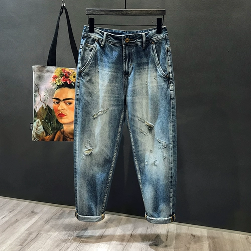 Ретро штаны, мужские элитные джинсы, оверсайз, свободный прямой крой