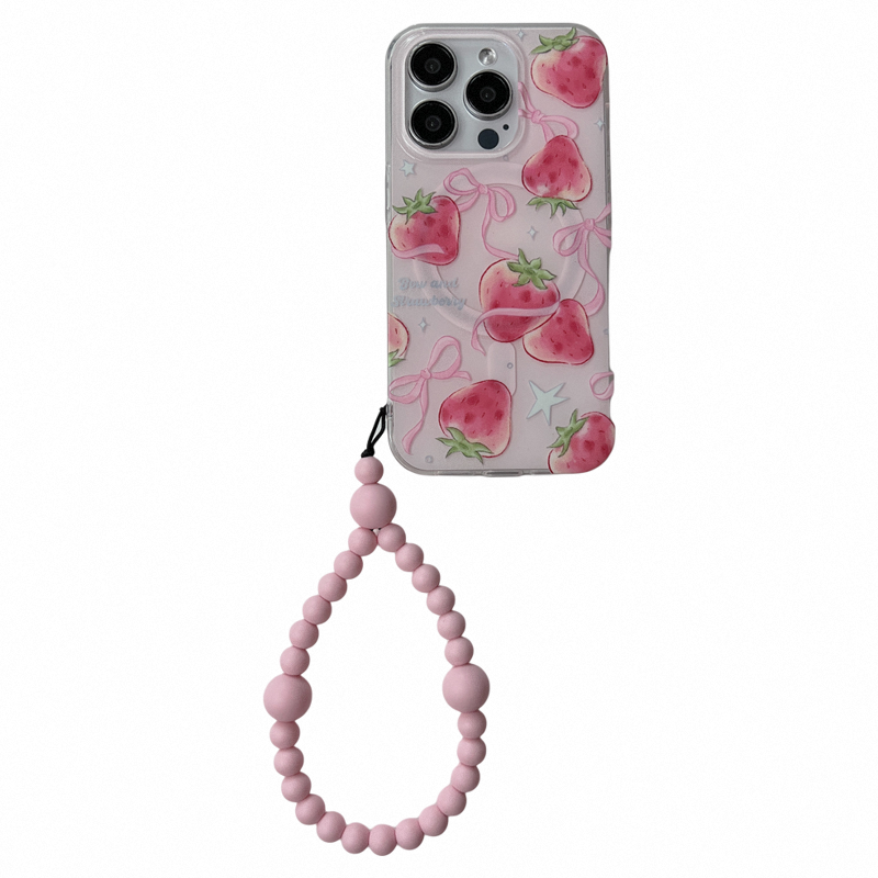 Braccialetto elastico magnetico rosa tenero con cuore di fragola, perline, adatto per 14 creatività, 15 corde appese al polso_voghion.com
