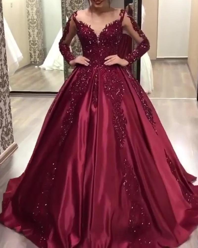 Women's Red Party Dress Lady Long slept Evening Gown_voghion.com