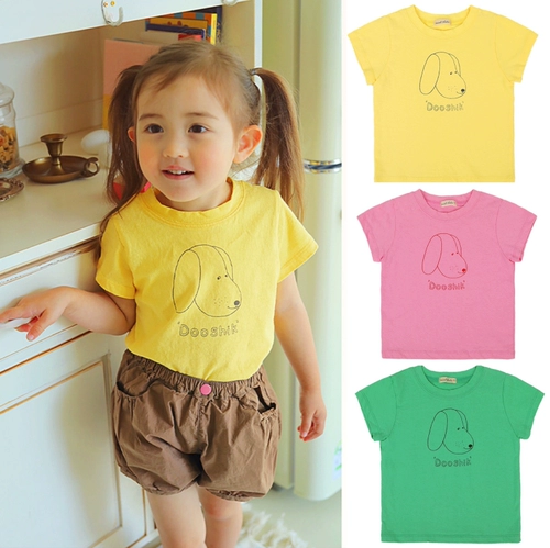 Puppy Short -sleeed t!SS22 Корейская детская одежда янтарная подлинная детская нейтральная собака с короткой топ -мала