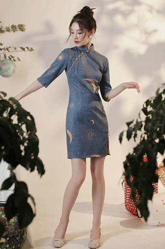 Элегантное модное легкое ципао, китайский стиль, 2021 года, светлый стиль