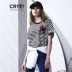 Chính hãng CRZ triều thương hiệu mùa xuân mới của phụ nữ thủy triều hoang dã T-shirt Mỏng ngắn tay áo sơ mi đáy từ trên xuống nữ sọc mùa hè - Áo phông Áo phông