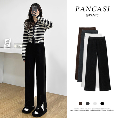 taobao agent Corduroy demi-season insulated pants, leggings, high waist, fitted, loose straight fit