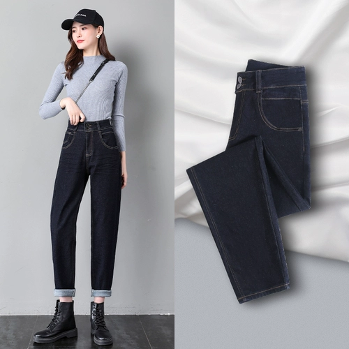 Темные штаны, весенние приталенные джинсы, 2021 года, высокая талия, оверсайз