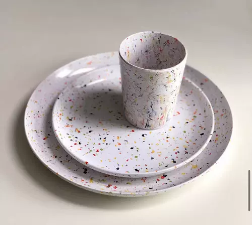 Импортная мраморная посуда, обеденная тарелка со стаканом