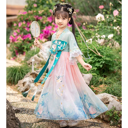 Ханьфу, элитная летняя одежда, детское тонкое платье, короткий рукав