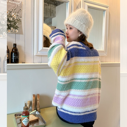 Зимний милый трикотажный свитер, 2022, свободный крой