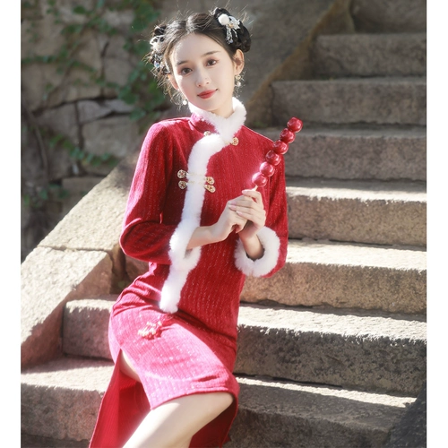 Утепленное легкое ципао, подходит для подростков, светлый стиль, изысканный стиль, год кролика