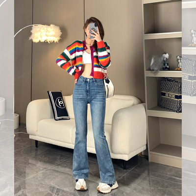 taobao agent Autumn jeans, megaphone, for pear shaped body, high waist, 2022 collection, fitted