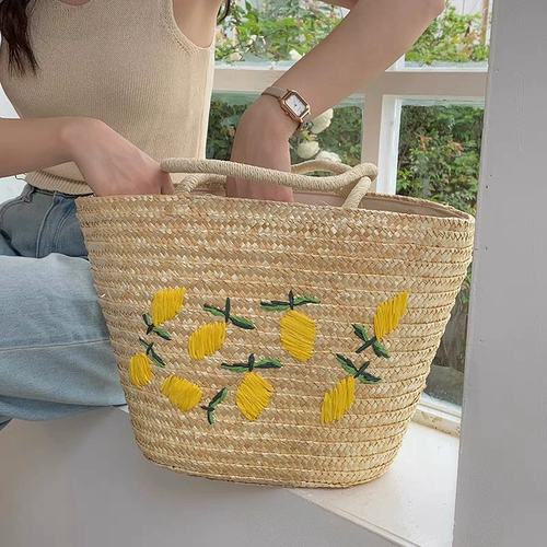 Вместительная и большая соломенная сумка на одно плечо, корзина, с вышивкой