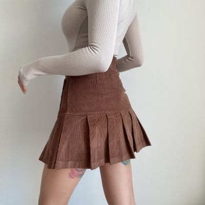 taobao agent Retro corduroy protective underware, fitted pleated skirt, mini-skirt, high waist, A-line