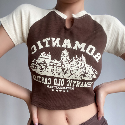 taobao agent Retro T-shirt, short jacket, American style, high waist