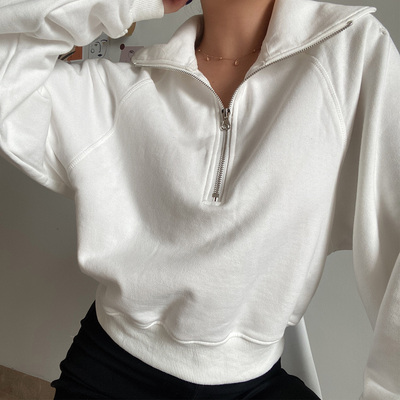 taobao agent Demi-season retro colored short sweatshirt with zipper, jacket, bra top, long sleeve