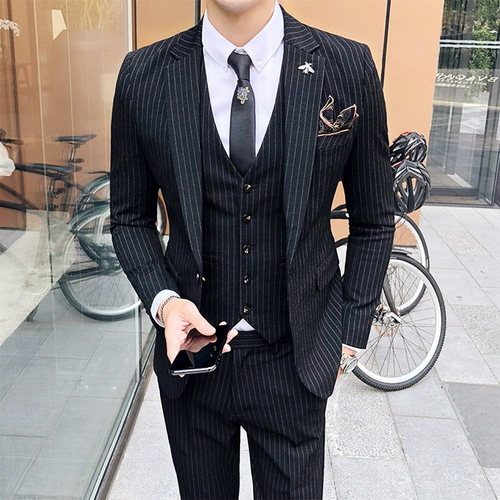 Мужской комплект, пиджак классического кроя, свадебное платье, 3 предмета, в корейском стиле
