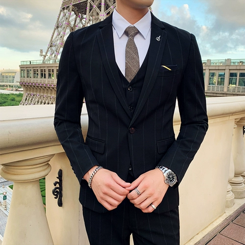 Мужской комплект, пиджак классического кроя, свадебное платье, 3 предмета, в корейском стиле