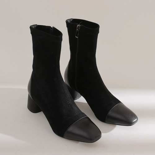 Martens, высокие демисезонные абрикосовые эластичные короткие сапоги в английском стиле, в стиле Шанель, 5см