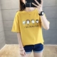 Phụ nữ áo thun ngắn tay 2021 quần áo mới mùa hè của phụ nữ hợp thời trang trong sinh viên Hàn Quốc quần áo nửa tay màu vàng lỏng lẻo - Áo phông