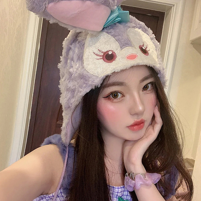 taobao agent Internet celebrity plush star Delu hat girl autumn and winter cartoon sweet Korean version of face showed face small anti -cold ears to keep warm