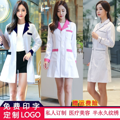 Белый халат, униформа врача, в корейском стиле, для салонов красоты, короткий рукав