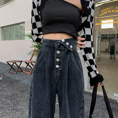 Дизайнерские джинсы, осенние штаны, тренд сезона, свободный прямой крой, коллекция 2022, высокая талия, для формы тела «груша»