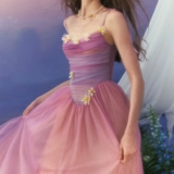 Сиреневое платье, длинная юбка, французский стиль, из фатина, эффект подтяжки, градиент