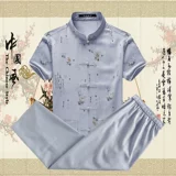 Ханьфу для пожилых людей, летний комплект, из хлопка и льна, китайский стиль, для среднего возраста, короткий рукав