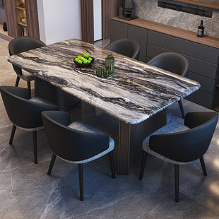 高級石ベネチアンブラウンライト高級大理石のダイニングテーブルモダンシンプルな長方形家庭用ダイニングテーブルと椅子の組み合わせ小さなアパート