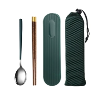 304 Стальные зеленые серебряные палочки для палочек+ложка (дайте зеленую коробку+портативную сумку)