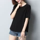 Áo thun màu đen của phụ nữ mùa hè phong cách mới kích thước lớn của phụ nữ lỏng lẻo của phụ nữ Hàn Quốc nửa tay áo sơ mi nữ giản dị in ngắn tay - Áo phông